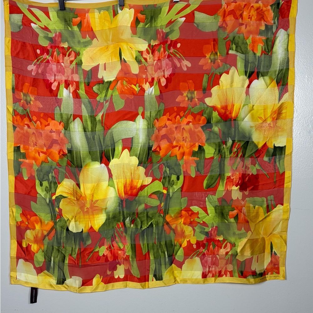 Adrienne Vittadini Silk Vibrant Floral Square Scarf 34x34